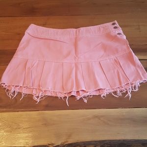 Pink jean skirt with fringe